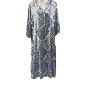 Hope Springs blue/white tiered dress, cottagecore, bohemian, prairie, country